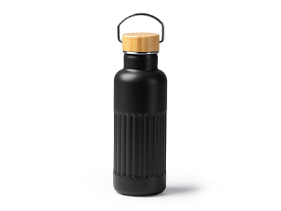 Термобутылка NOBUK с бамбуковой крышкой, 500 мл (Чёрный)