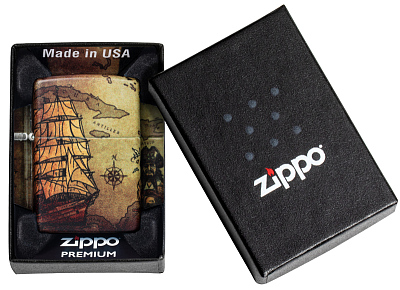 Зажигалка Zippo Pirate Ship с покрытием White Matte, латунь/сталь, белая, матовая, 38x13x57 мм