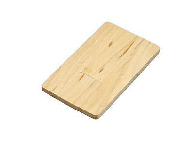 USB 2.0- флешка на 64 Гб в виде деревянной карточки с выдвижным механизмом (Натуральный)