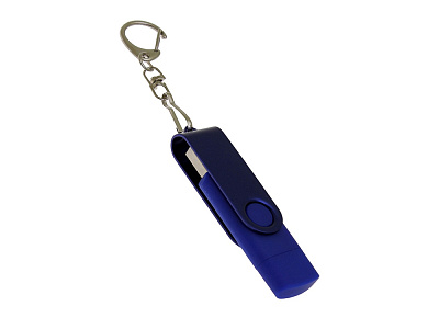 USB 3.0- флешка на 16 Гб с поворотным механизмом и дополнительным разъемом Type-C (Синий)