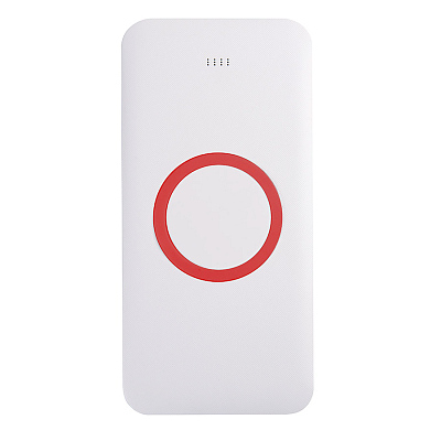 Универсальный аккумулятор с функцией беспроводной зарядки SATURN,белый с красным,15х7,3х1,2с (Белый, красный)