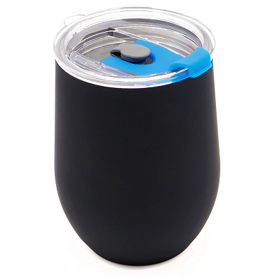 Термокружка с двойной стенкой SOFTO To Go софт-тач, черная/синяя (Черный/синий)