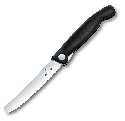Нож для овощей VICTORINOX SwissClassic, складной, лезвие 11 см с волнистой кромкой, чёрный