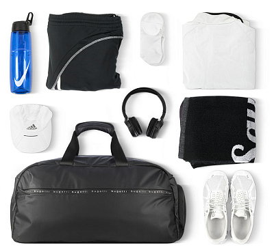 Сумка спортивная BUGATTI Blanc, чёрная, тарпаулин/полиэстер, 52х26х27,5 см