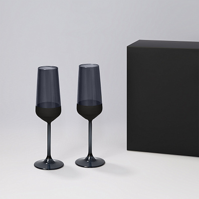 Подарочный набор 2 бокала для шампанского Black Edition в черной коробке (Черный)