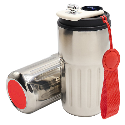 Термокружка Ashly To Go, серебристая/красная (Серебристый/красный)