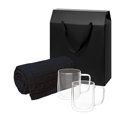 Подарочный набор Viora, Fado в черной коробке-пакете (2 кружки+плед) (Прозрачный, синий, черный) Подарочный набор Viora, Fado в черной коробке-пакете (2 кружки+плед) (Прозрачный, синий, черный)