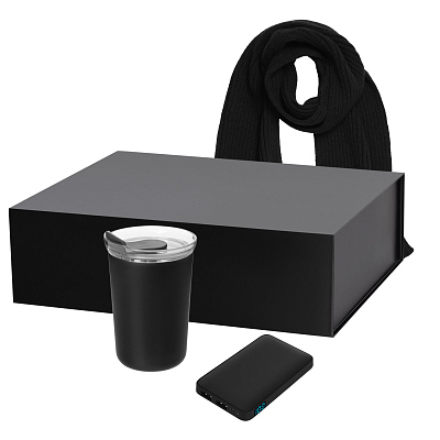 Подарочный набор Strada, Ancor, Forges, черный (термокружка, аккумулятор, шарф) (Чёрный)