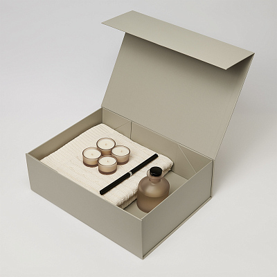 Подарочный набор Sento, Fado, бежевый (свеча, диффузор, плед) (Бежевый, серый)