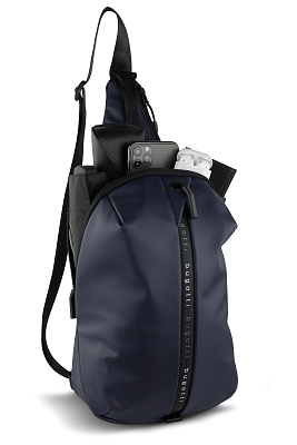 Рюкзак с одним плечевым ремнем BUGATTI Blanc, синий, тарпаулин/полиэстер, 18х9х30 см