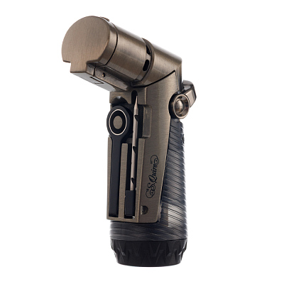 Зажигалка S.Quire газовая для трубок и сигар, турбо, тройное пламя, оружейная сталь, черная (Черный)