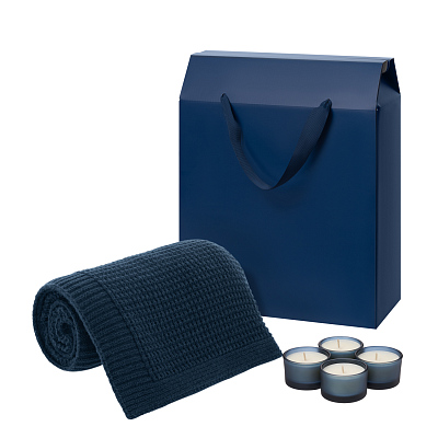 Подарочный набор Sento, Malta Soft  (свечи, плед) (Синий)