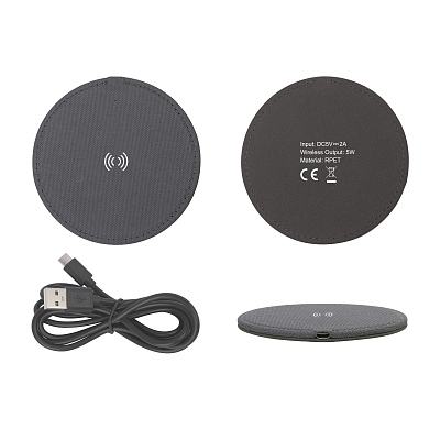 Настольное беспроводное зарядное устройство "Cool Gray", переработанный пластик (RPET), серый