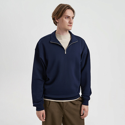 Толстовка на молнии унисекс Флоу (Flow), темно-синяя, размер 3XL/4XL (Синий)