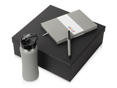 Подарочный набор c блокнотом C1, ручкой и бутылкой (Серый)