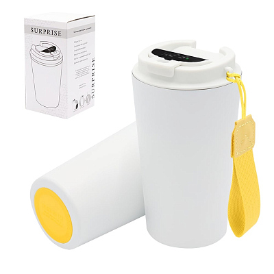 Термокружка Surprise To Go с индикатором, белая/жёлтая (Белый/желтый)