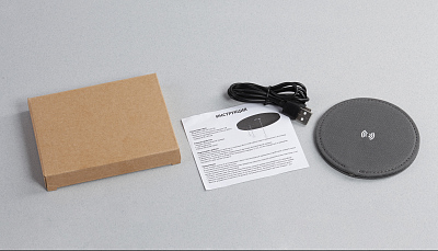 Настольное беспроводное зарядное устройство "Cool Gray", переработанный пластик (RPET), серый
