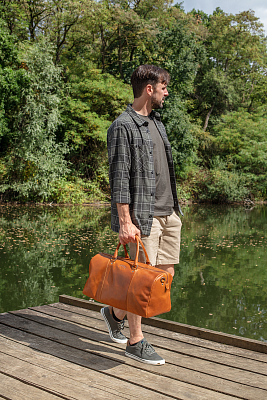 Сумка дорожная KLONDIKE GOLD «Bill», натуральная кожа в коньячном цвете, 47 х 24 х 23 см