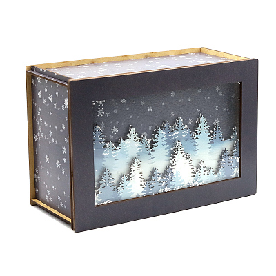 Лес в снегу (прямоугольная темная)  - упаковка новогодняя из дерева