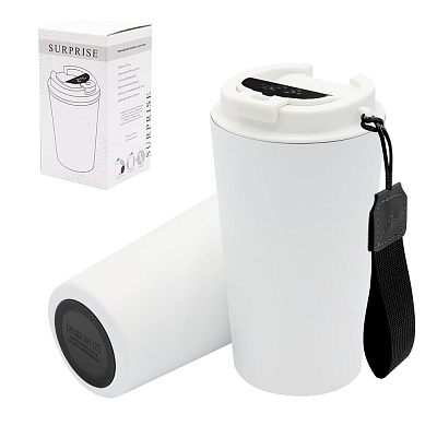 Термокружка Surprise To Go с индикатором, белая/чёрная (Белый/ черный)