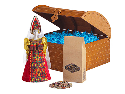 Подарочный набор: кукла фарфоровая, чай Малина с мятой (Красный)