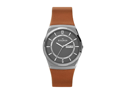 Часы наручные, мужские (Корпус- серый, циферблат- серый, крепление- коричневый)