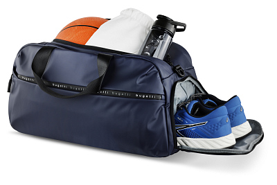 Сумка спортивная BUGATTI Blanc, синяя, тарпаулин/полиэстер, 52х26х27,5 см