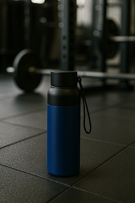 Термобутылка Button Black (черный с синим)
