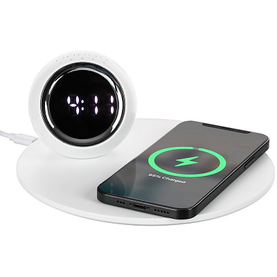 Станция беспроводной зарядки с часами и подсветкой GlobeBee, белая (Белый)