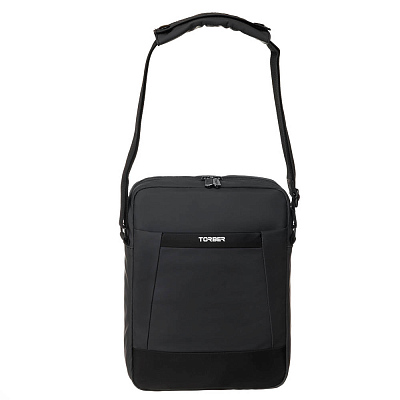 Сумка кросс-боди TORBER, черный/серый, полиуретан, 27х21х6 см