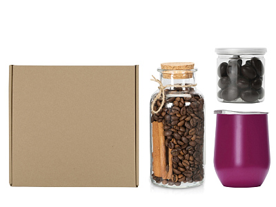 Подарочный набор с термокружкой, кофе и миндалем в шоколаде (Красный бургунди)