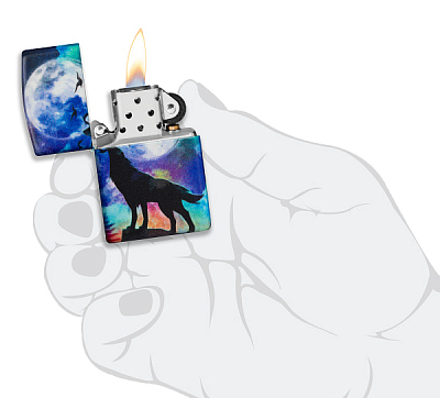 Зажигалка ZIPPO Wolf Design с покрытием 540 Matte, латунь/сталь, разноцветная, матовая, 38x13x57 мм