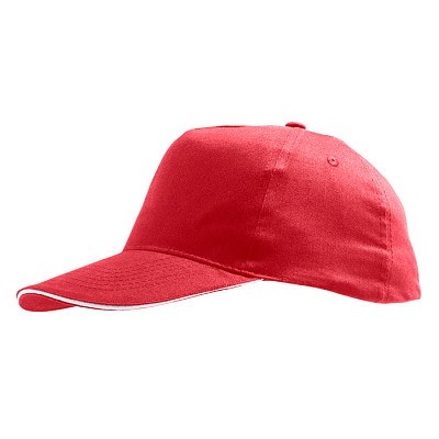 Бейсболка SUNNY, 5 клиньев, застежка на липучке (Красный, белый)