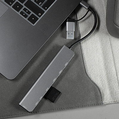 USB-хаб ROOT 8 в 1, серый, алюминий