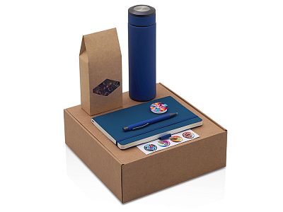 Набор Warmpage с термосом, блокнотом, ручкой и чаем (Серый, темно-синий)