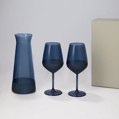 Подарочный набор декантер + 2 бокала для вина Sapphire в серой коробке (Синий, серый)