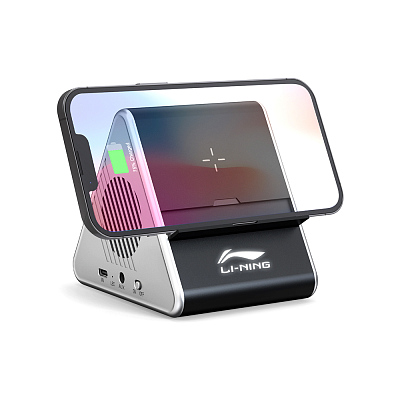 Колонка Dorn с беспроводной зарядкой и подсветкой гравировки, черный (Чёрный)