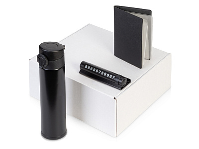 Подарочный набор Premier с термокружкой, парковочной визиткой и обложкой для документов (Чёрный)