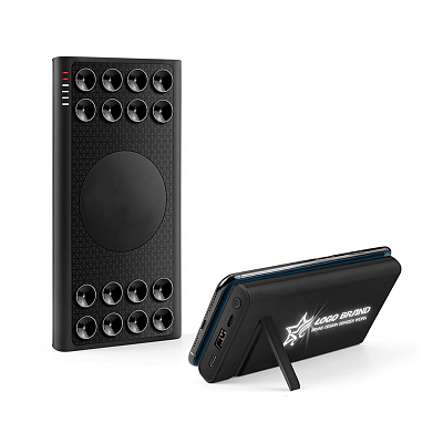 Беспроводное зарядное устройство "Eight SOFTTOUCH", 8000 mAh, с подсветкой логотипа и подставкой, черный (Чёрный)