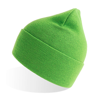 Шапка вязаная PURE  с отворотом из пряжи Polylana (Ярко-зелёный)