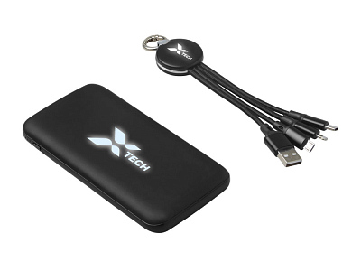 Набор из внешнего аккумулятора и универсального кабеля с подсветкой лого Reserve LED, 10000mAh (Чёрный)