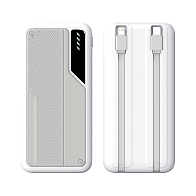 Зарядное устройство "Connect" 10000 mAh со встроенными Type-C/Lightning кабелями  (Белый с серым)