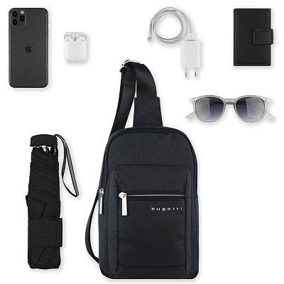 Сумка кросс-боди мужская BUGATTI Sera, антрацитовая, полиэстер, 17х6х26,5 см, 2,5 л