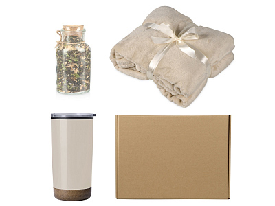 Подарочный набор с пледом, термокружкой и чаем (Бежевый)