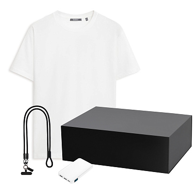 Набор с одеждой KRIS (футболка, аккумулятор, кабель-ланьярд), белый/черный, L (Черный, белый)