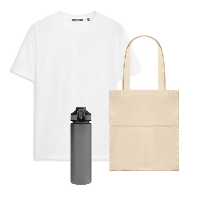 Набор с одеждой KRIS (футболка, бутылка, шоппер), белый/серый, S (Серый, белый)