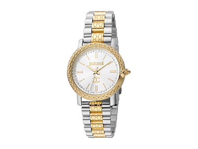 Наручные часы, женские (Корпус- комбинированный (стальной/желтое золото), безель декорирован змеей, циферблат- белый, крепление- стальной/желтое золото)