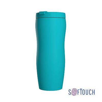 Термостакан "Монтана", покрытие soft touch, 0,4 л., черный  (Бирюзовый)