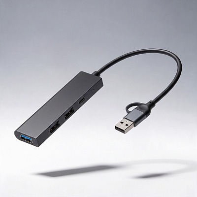 USB-хаб Command с коннектором 2-в-1 USB-C и USB-A, 2.0/3.0 (Чёрный)