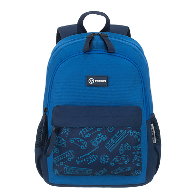 Рюкзак TORBER CLASS X Mini  с орнаментом, полиэстер 900D + Мешок для обуви в подарок! (Синий)